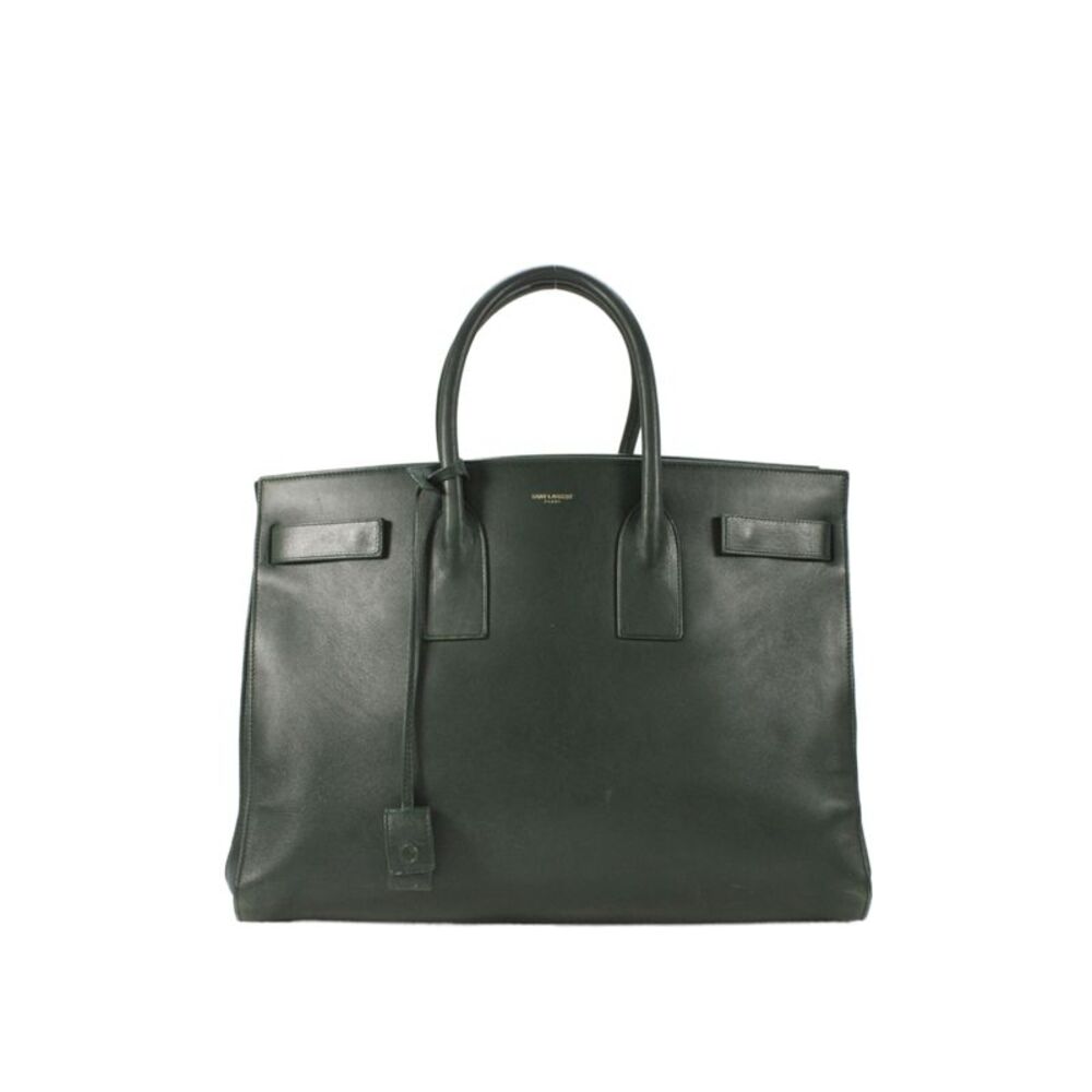 Saint Laurent Womens Double Handle Leather Sac De Jour Tote Handbag Green